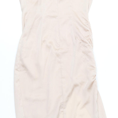 PRETTYLITTLETHING Womens Gold  Polyester Slip Dress  Size 4  Square Neck