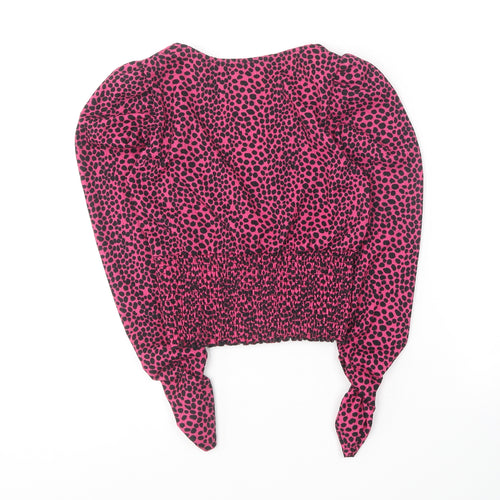 New Look Womens Pink Animal Print Polyester Basic Blouse Size 6 V-Neck