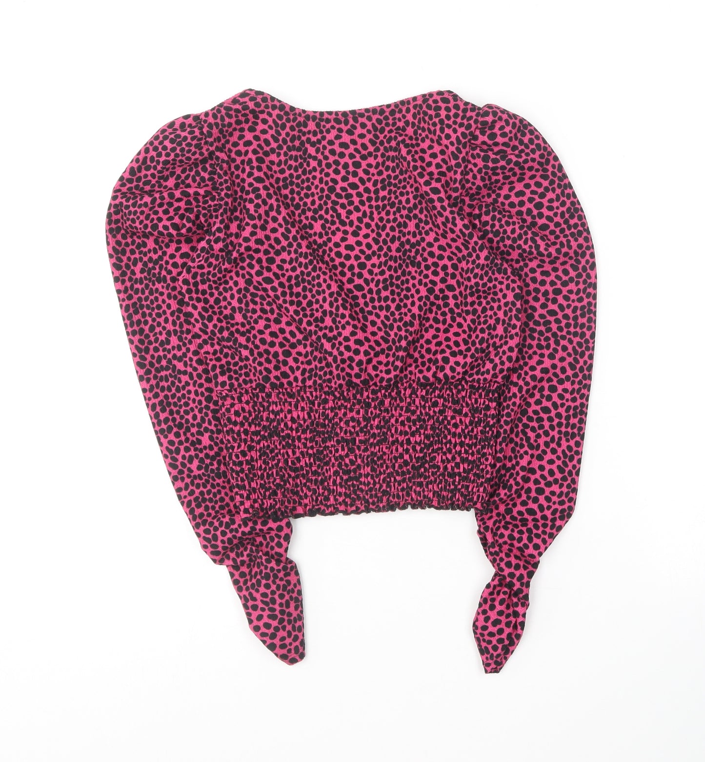 New Look Womens Pink Animal Print Polyester Basic Blouse Size 6 V-Neck