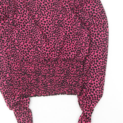 New Look Womens Pink Animal Print Polyester Basic Blouse Size 6 V-Neck