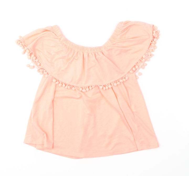 Atmosphere Womens Pink  Polyester Basic T-Shirt Size 8 Off the Shoulder