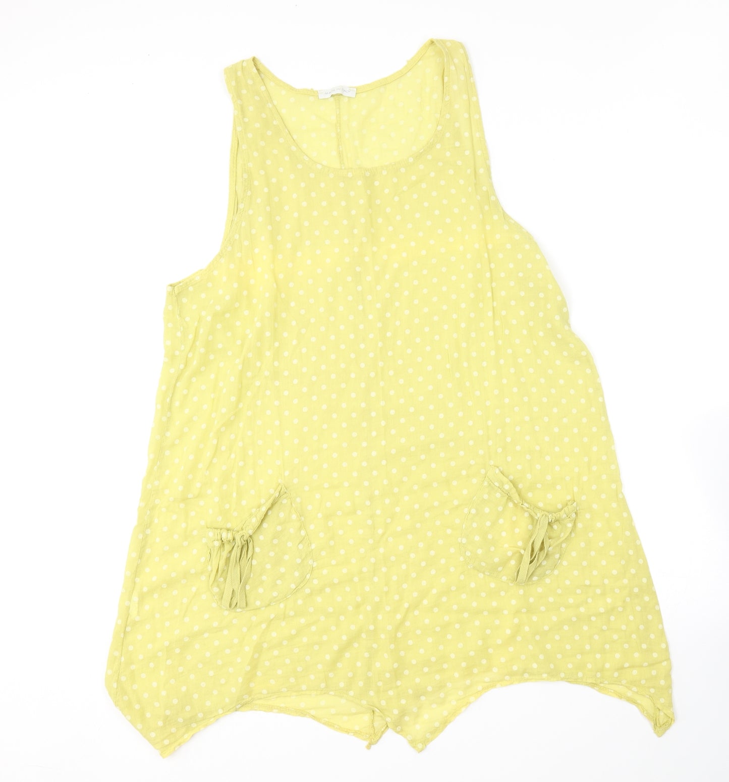 Made in Italy Womens Yellow Polka Dot Cotton Basic Blouse Size 16 Round Neck