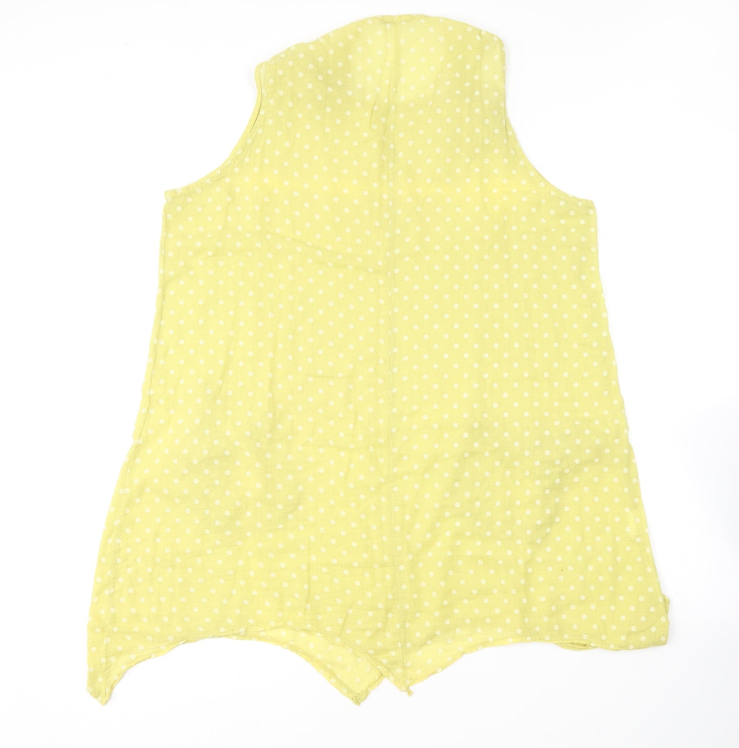 Made in Italy Womens Yellow Polka Dot Cotton Basic Blouse Size 16 Round Neck