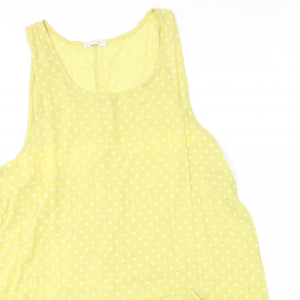 Made in Italy Womens Yellow Polka Dot Cotton Basic Blouse Size 16 Round Neck