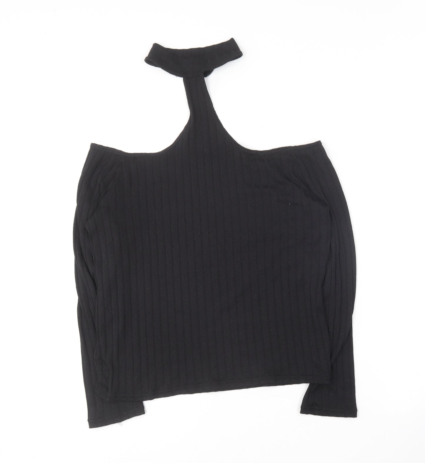 Divided Womens Black  Polyester Basic T-Shirt Size L Halter