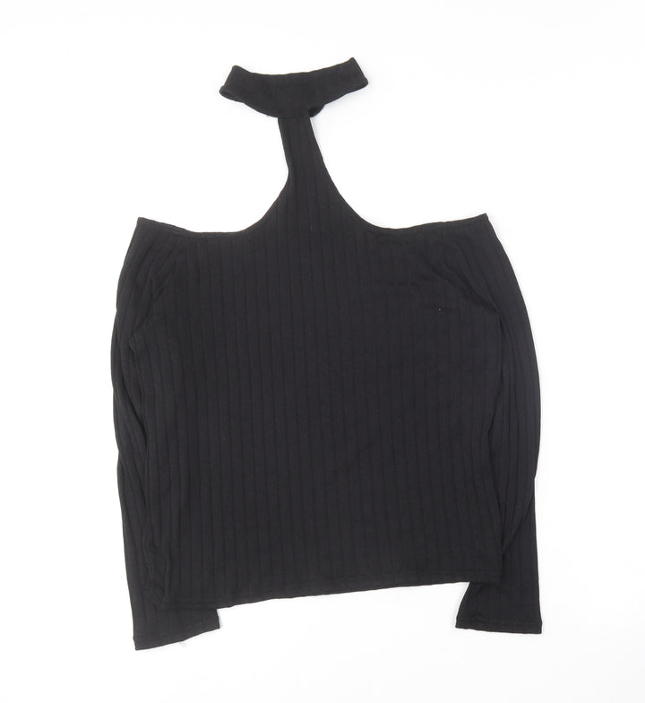 Divided Womens Black  Polyester Basic T-Shirt Size L Halter