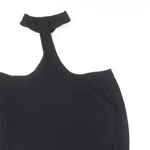 Divided Womens Black  Polyester Basic T-Shirt Size L Halter