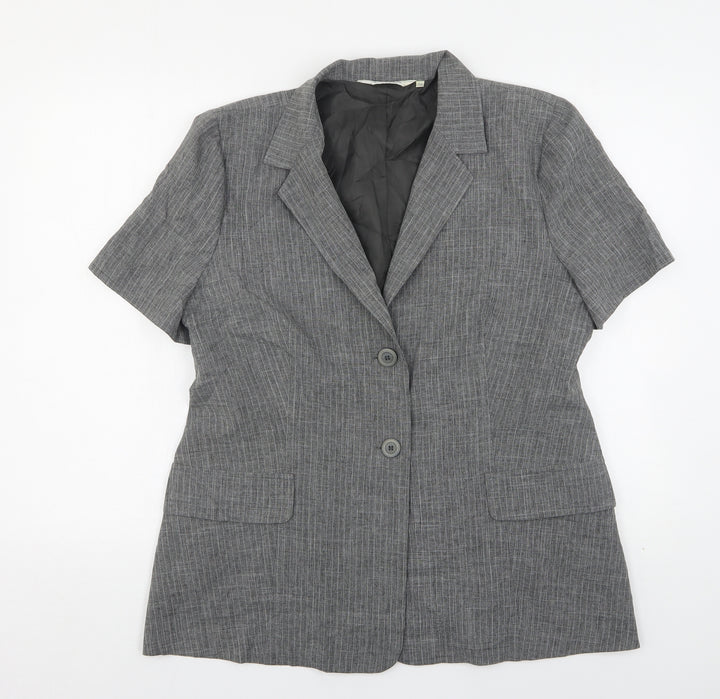 Prima Womens Grey Striped Polyester Jacket Suit Jacket Size 16