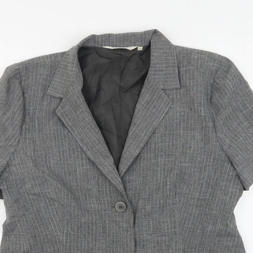 Prima Womens Grey Striped Polyester Jacket Suit Jacket Size 16