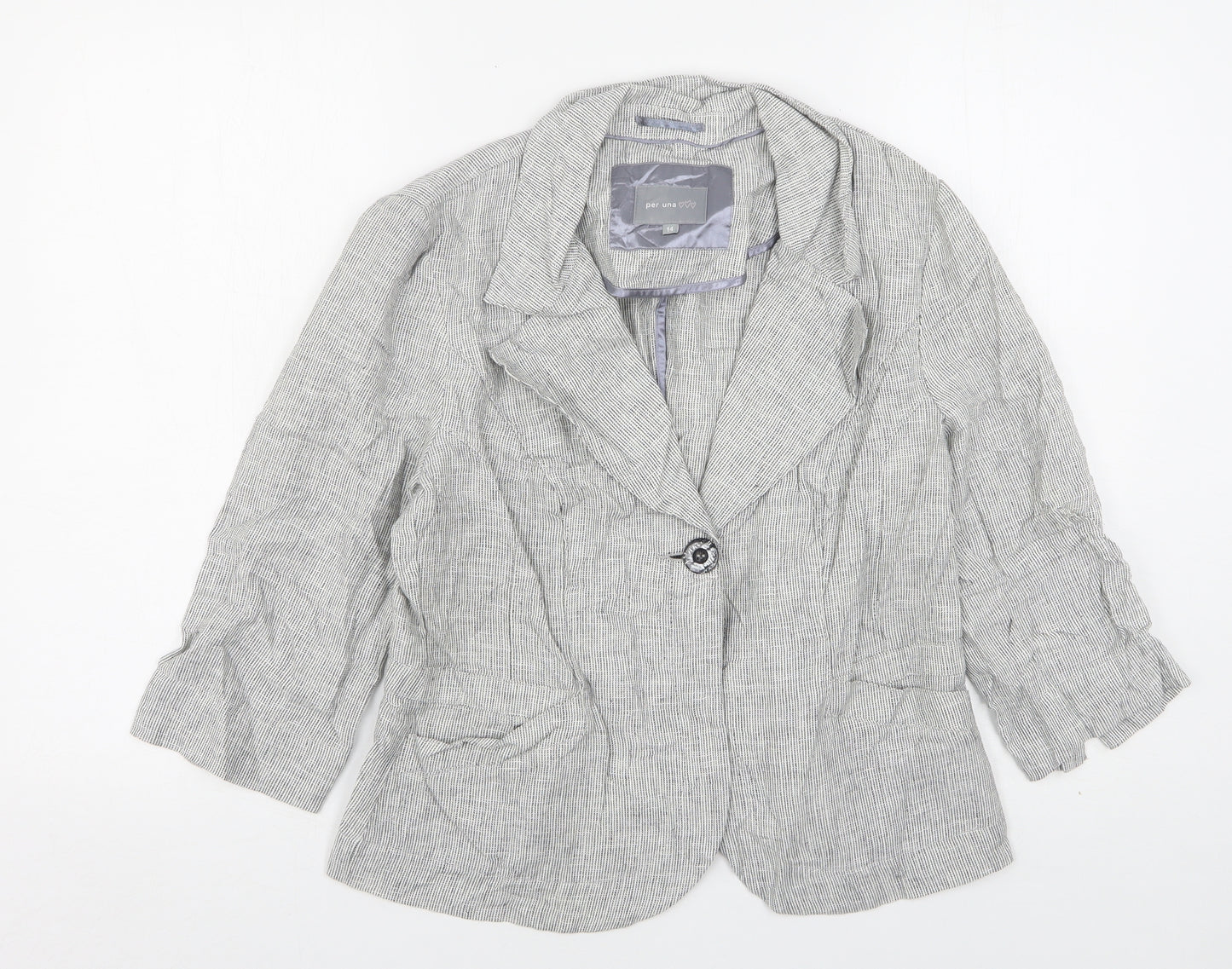 Per Una  Womens Grey Geometric Cotton Jacket Blazer Size 14