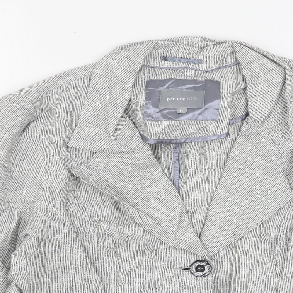 Per Una  Womens Grey Geometric Cotton Jacket Blazer Size 14