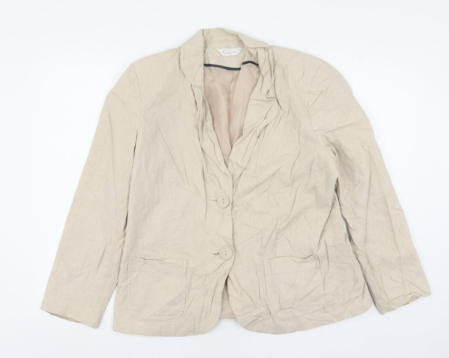 Classics Womens Beige  Linen Jacket Blazer Size 16