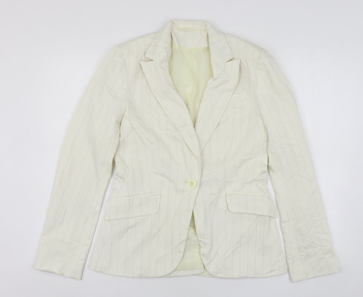 Bay Womens Beige Striped Polyester Jacket Suit Jacket Size 12
