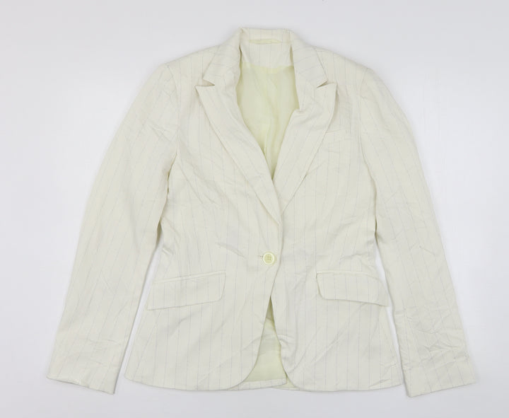 Bay Womens Beige Striped Polyester Jacket Suit Jacket Size 12