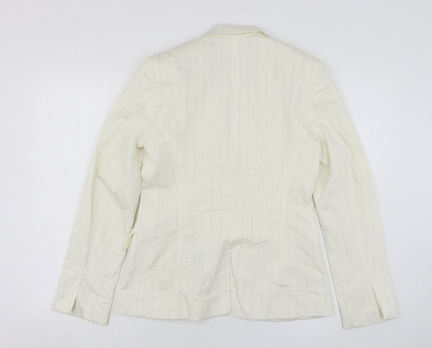 Bay Womens Beige Striped Polyester Jacket Suit Jacket Size 12