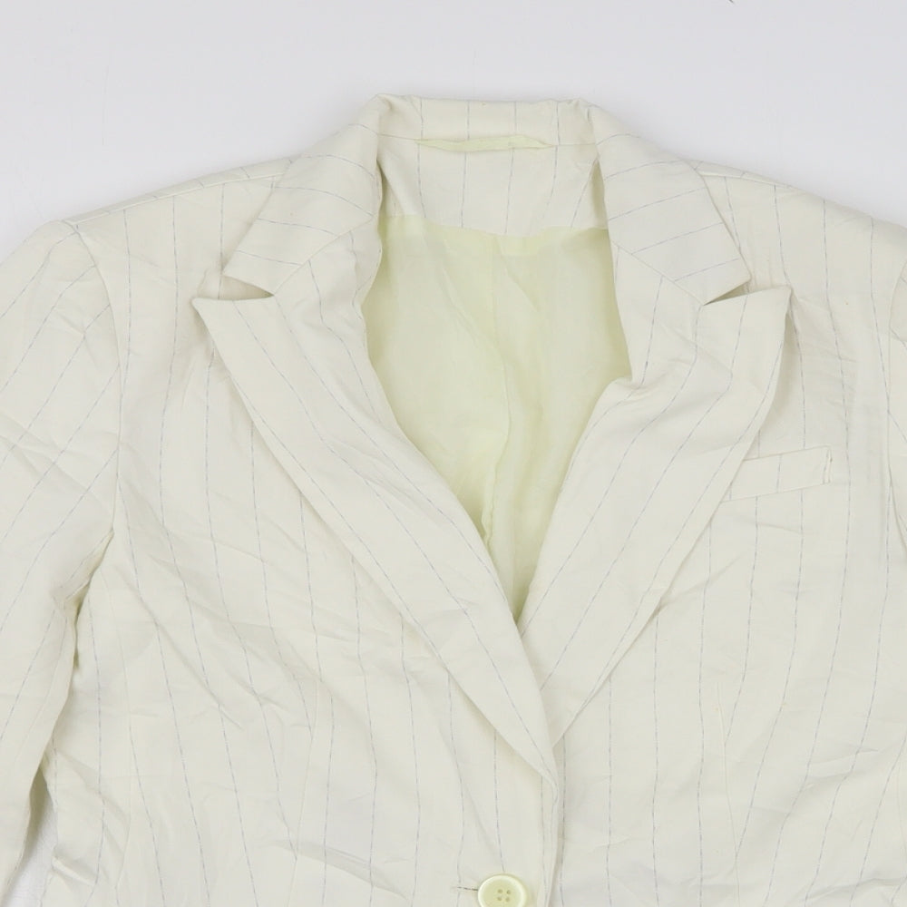 Bay Womens Beige Striped Polyester Jacket Suit Jacket Size 12