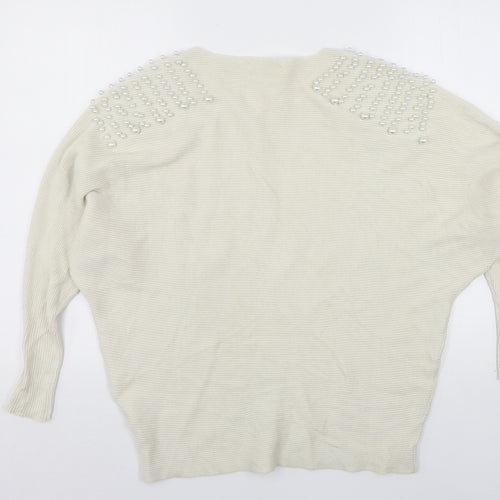 Mc Lorene Womens Beige Round Neck  Viscose Pullover Jumper One Size