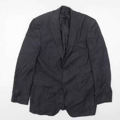 Karl Jackson  Mens Grey Striped Polyester Jacket Suit Jacket Size 38