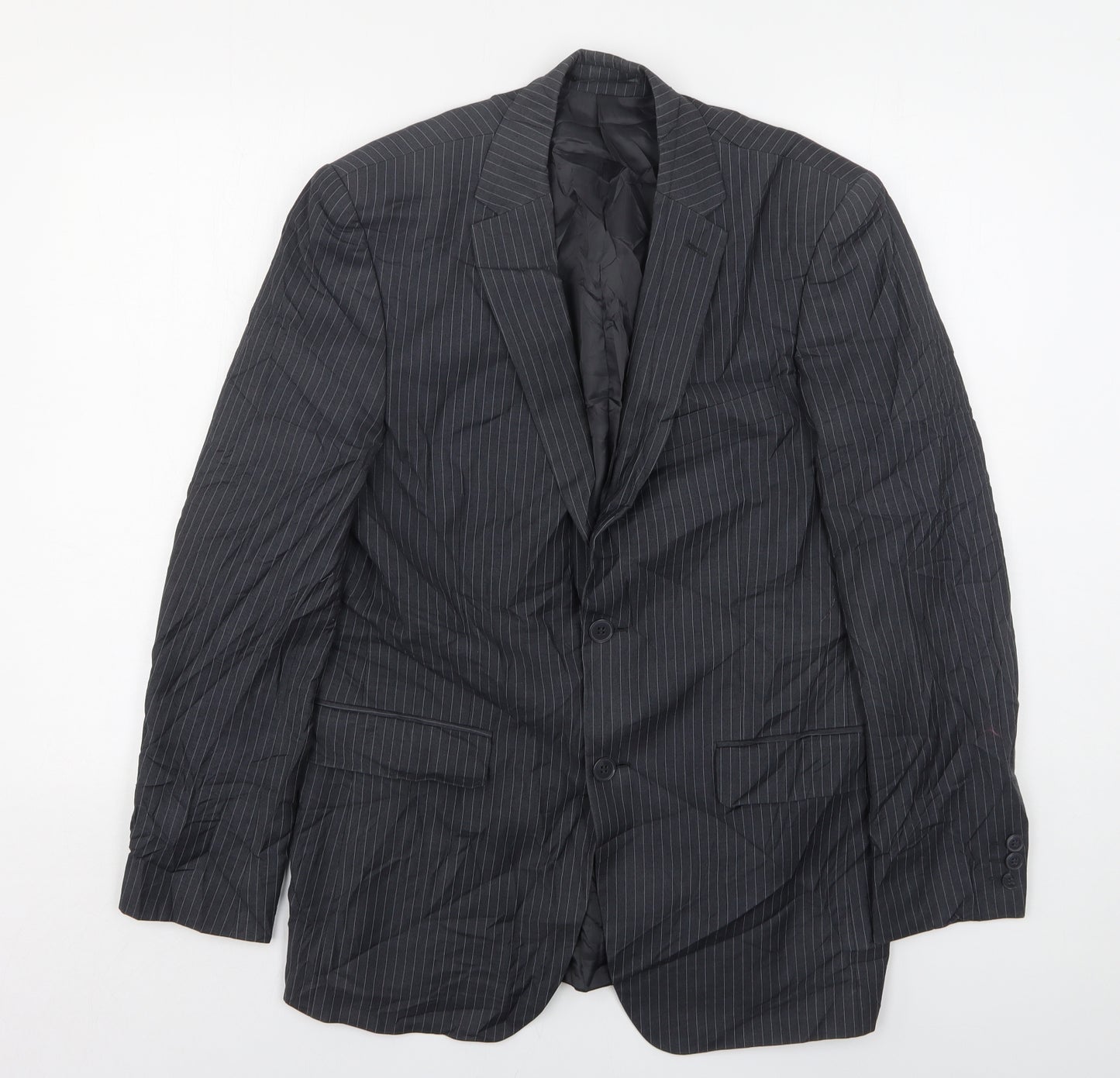 Karl Jackson  Mens Grey Striped Polyester Jacket Suit Jacket Size 38