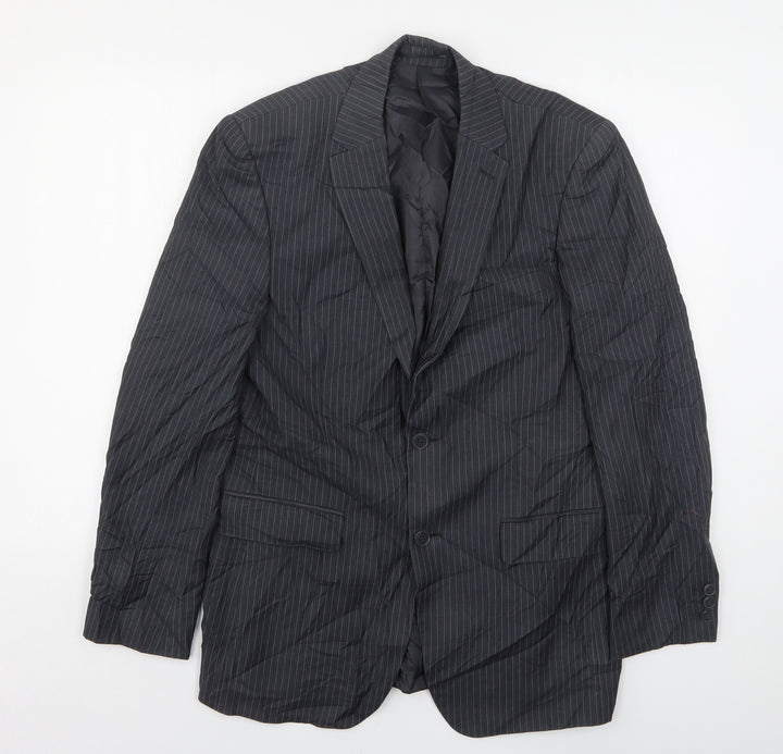 Karl Jackson  Mens Grey Striped Polyester Jacket Suit Jacket Size 38