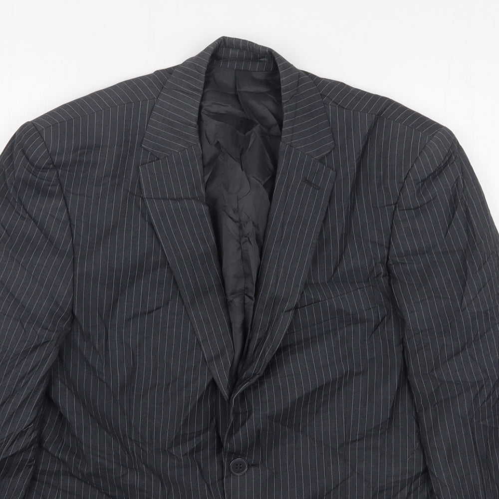 Karl Jackson  Mens Grey Striped Polyester Jacket Suit Jacket Size 38