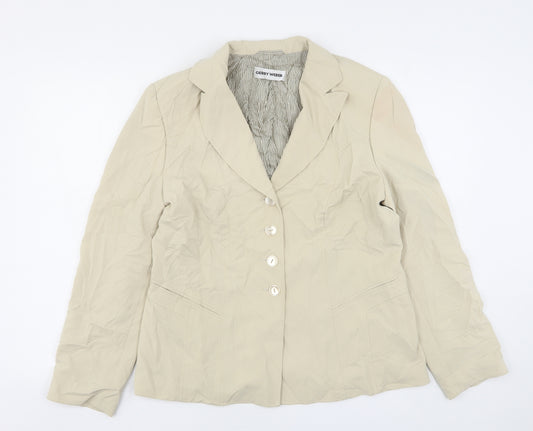 Front view of Gerry Weber women’s beige polyester jacket suit jacket, size UK 14