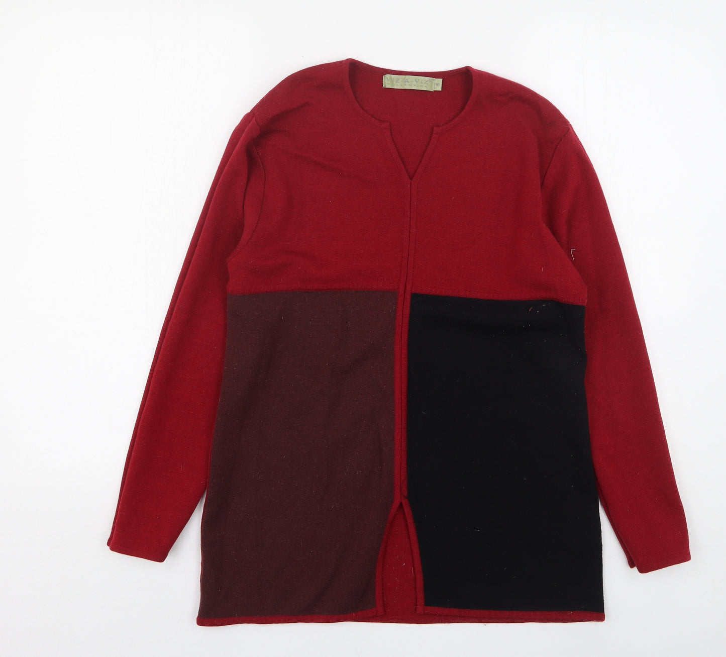 Viz a Viz Womens Red V-Neck  Wool Pullover Jumper Size 16