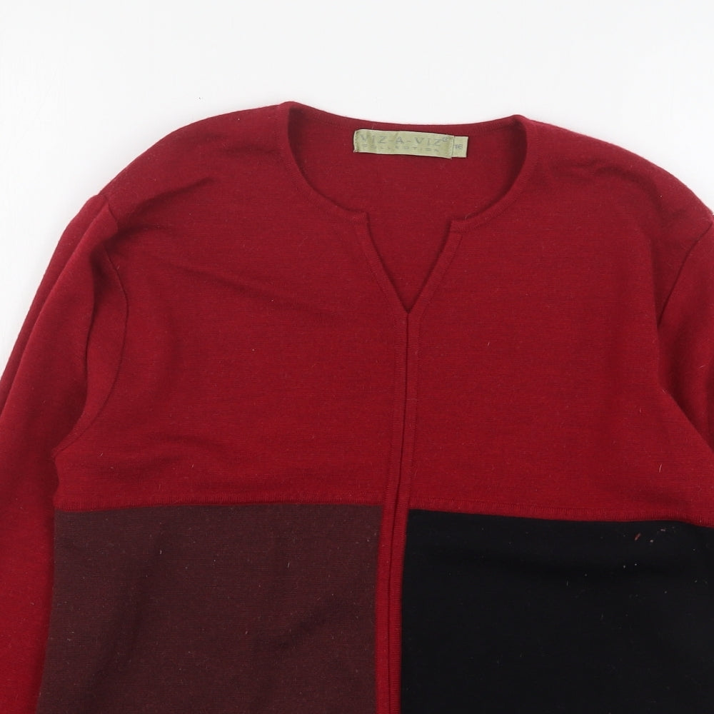 Viz a Viz Womens Red V-Neck  Wool Pullover Jumper Size 16