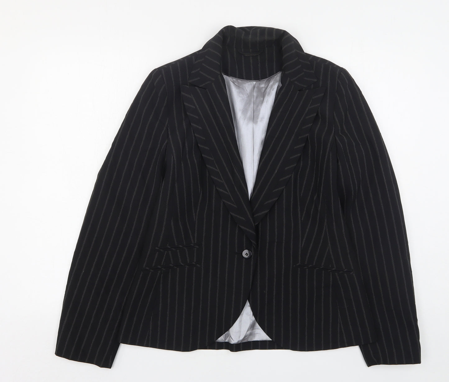 New Look Womens Black Striped Polyester Jacket Suit Jacket Size 14