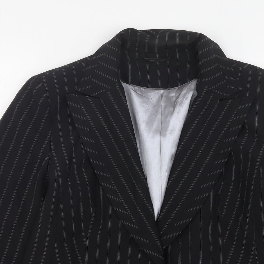 New Look Womens Black Striped Polyester Jacket Suit Jacket Size 14