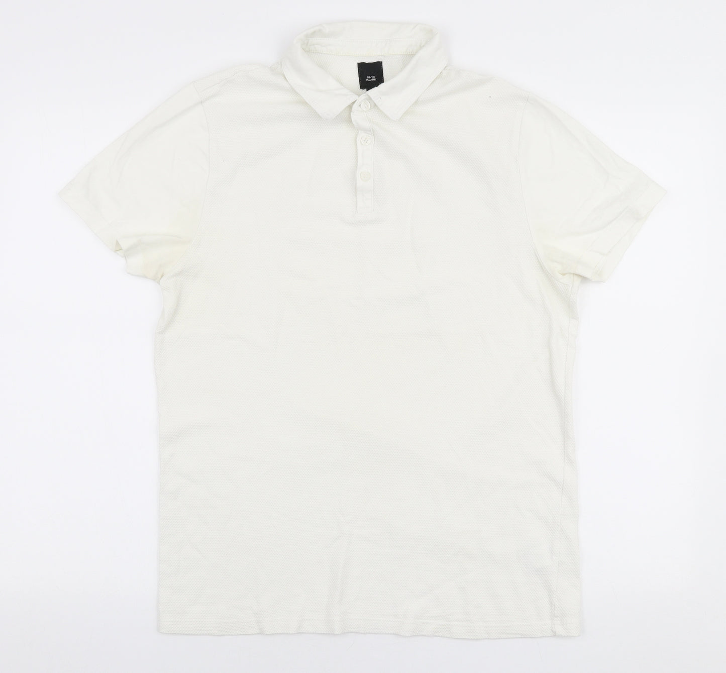 River Island Mens White  100% Cotton  Polo Size M Collared Button