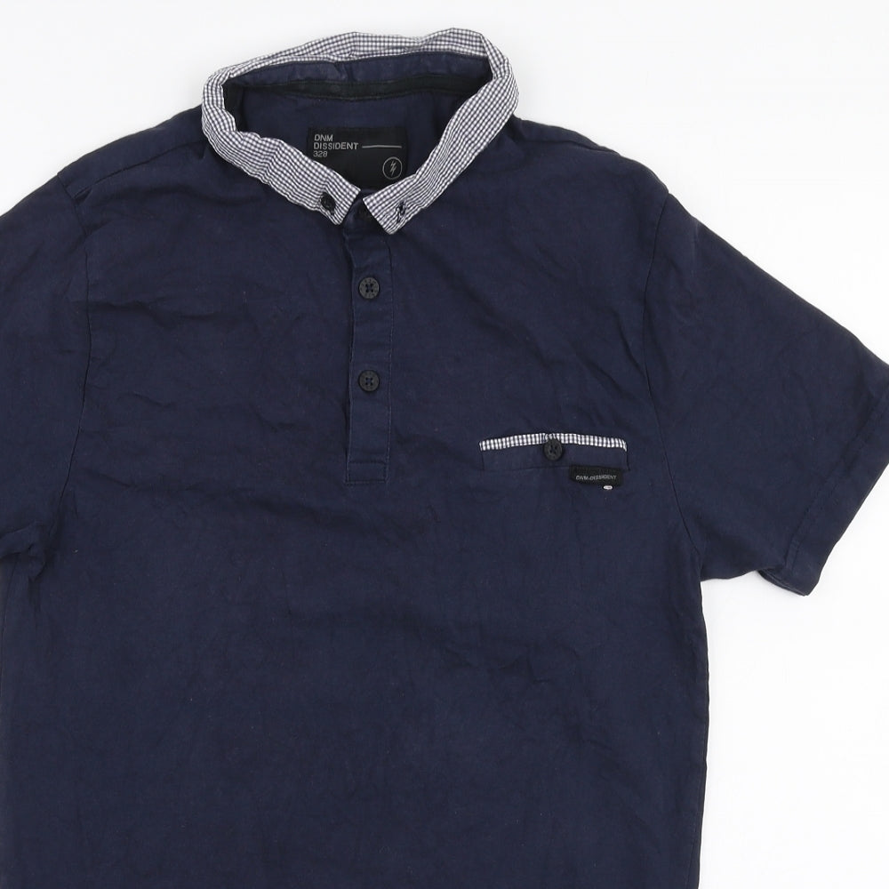 DNM Dissident  Mens Blue  100% Cotton  Polo Size S Collared Button