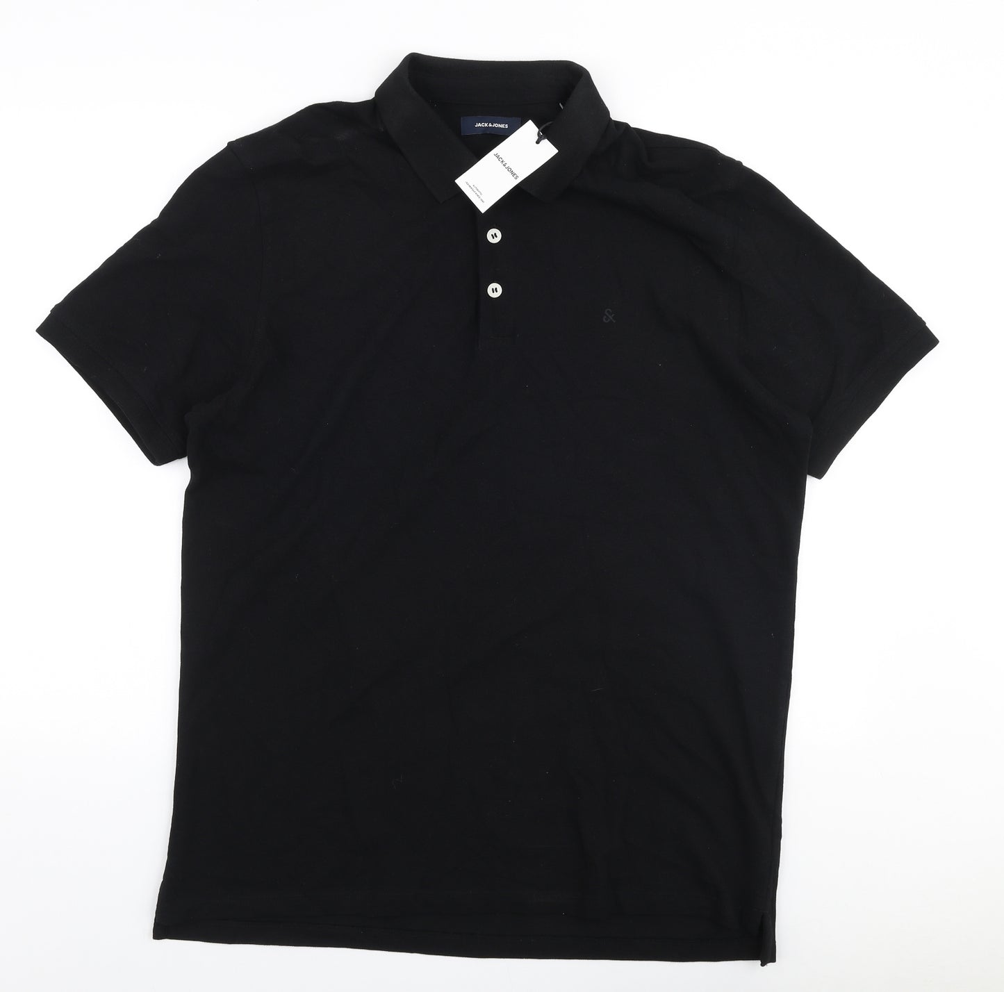 JACK & JONES Mens Black  100% Cotton  Polo Size 2XL Collared Button