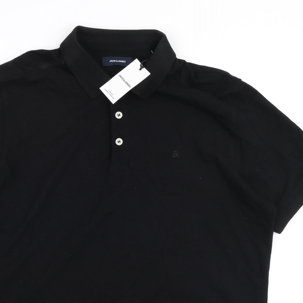 JACK & JONES Mens Black  100% Cotton  Polo Size 2XL Collared Button