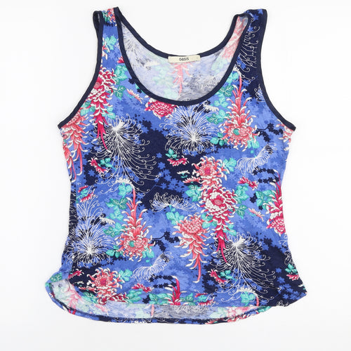 Oasis Womens Multicoloured Floral Cotton Jersey Tank Size L Round Neck