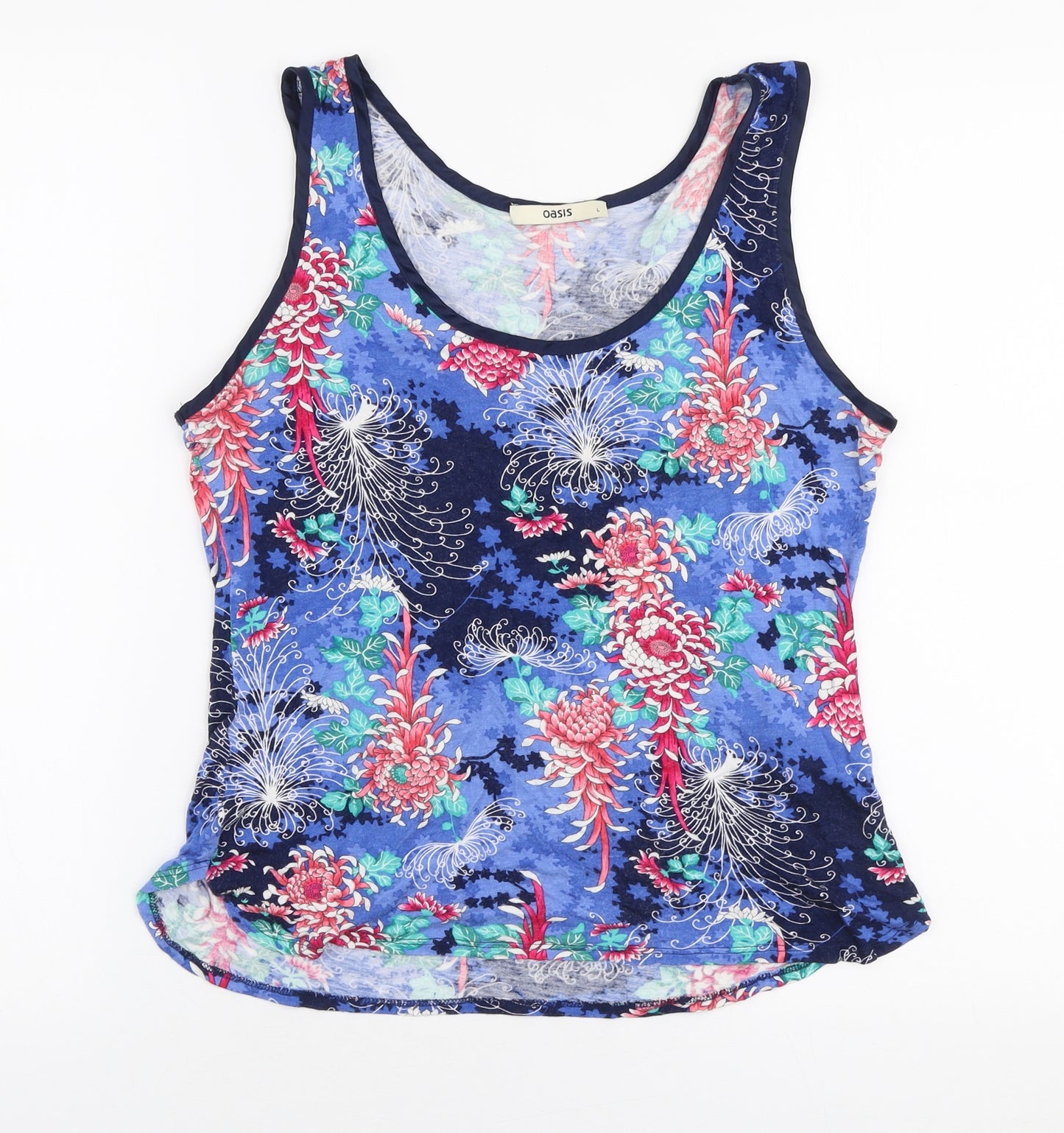 Oasis Womens Multicoloured Floral Cotton Jersey Tank Size L Round Neck