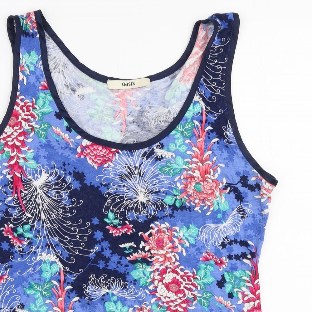 Oasis Womens Multicoloured Floral Cotton Jersey Tank Size L Round Neck