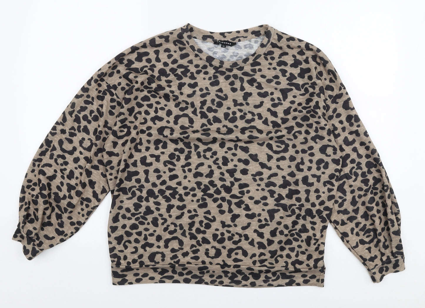 Peacocks Womens Beige Round Neck Animal Print Polyester Pullover Jumper Size 14
