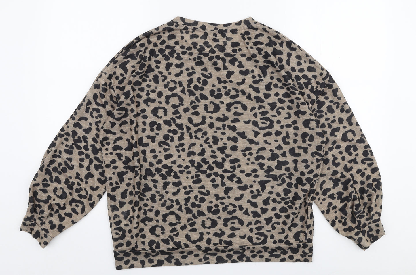 Peacocks Womens Beige Round Neck Animal Print Polyester Pullover Jumper Size 14