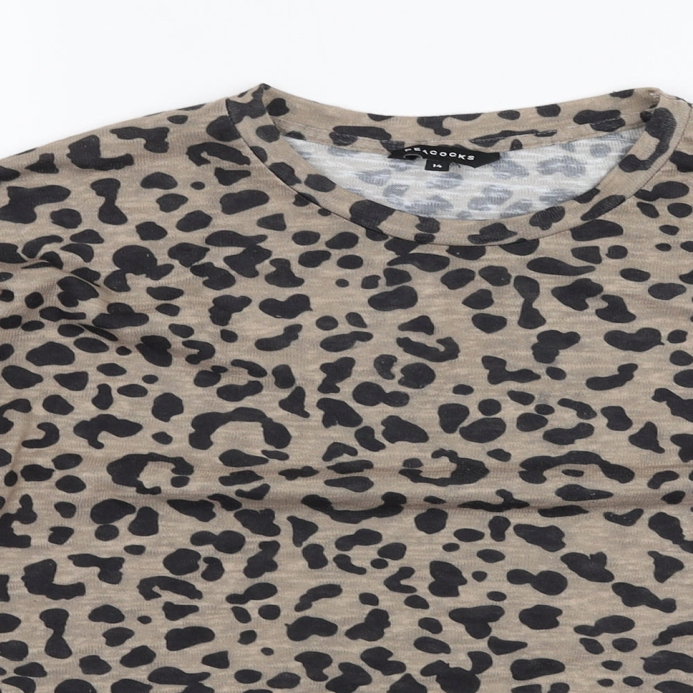 Peacocks Womens Beige Round Neck Animal Print Polyester Pullover Jumper Size 14