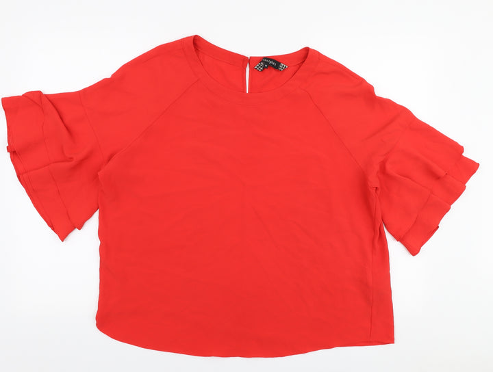 Principles Womens Red  Polyester Basic Blouse Size 16 Round Neck