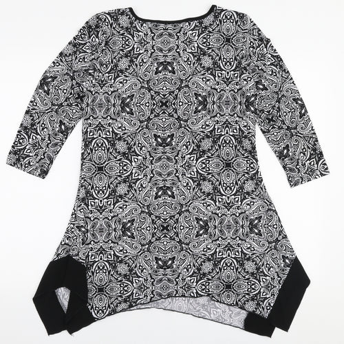 Nina Leonard Womens Black Paisley Polyester Basic Blouse Size S Round Neck