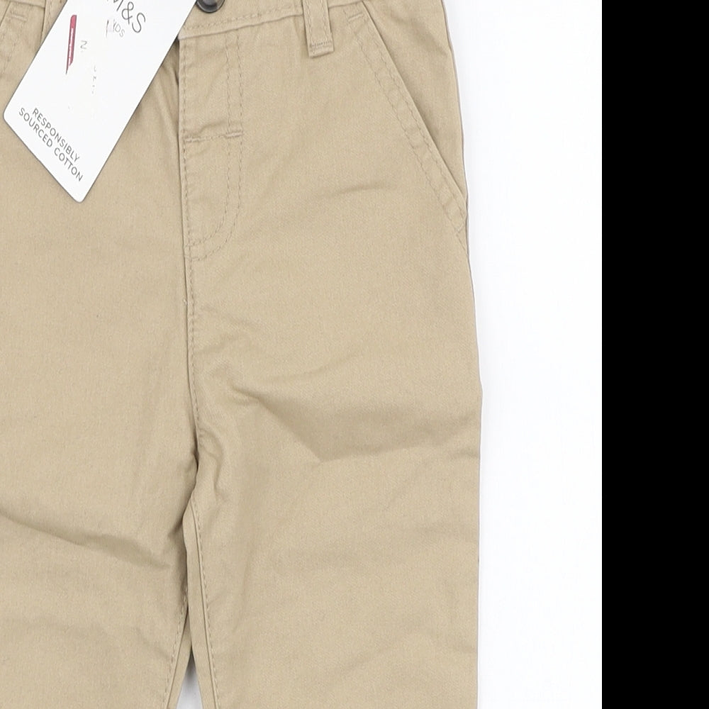 Marks and Spencer Boys Beige  100% Cotton Cargo Trousers Size 18-24 Months  Zip