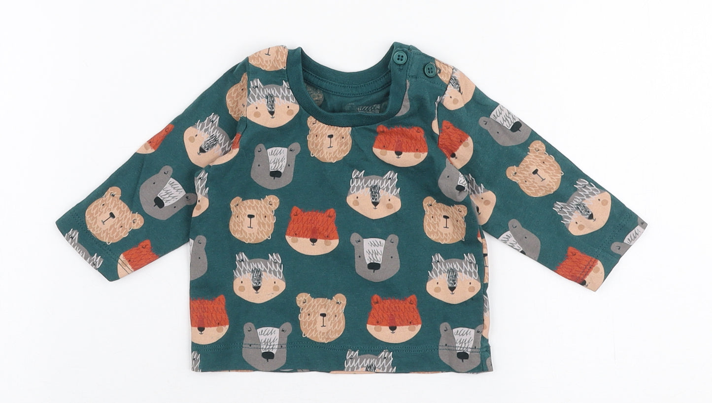 Matalan Boys Multicoloured  100% Cotton Jersey T-Shirt Size 0-3 Months Round Neck Snap - Bear
