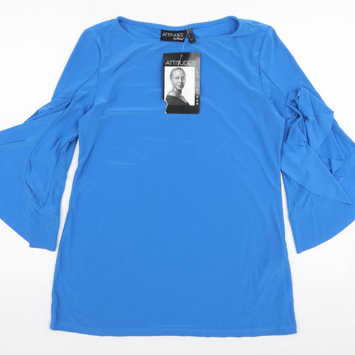Attitudes by Renee Womens Blue  Polyester Basic Blouse Size S Round Neck