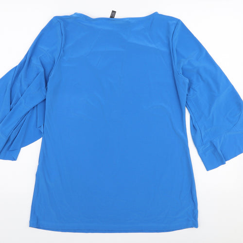 Attitudes by Renee Womens Blue  Polyester Basic Blouse Size S Round Neck