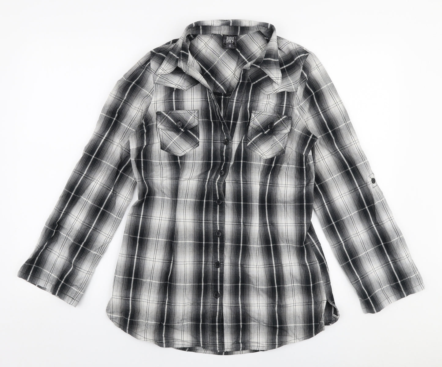 Bay Womens Multicoloured Plaid Cotton Jersey Button-Up Size 12 Collared