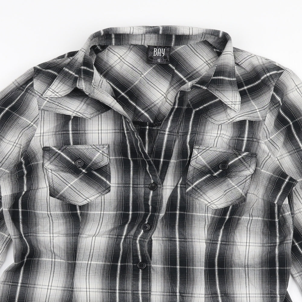 Bay Womens Multicoloured Plaid Cotton Jersey Button-Up Size 12 Collared