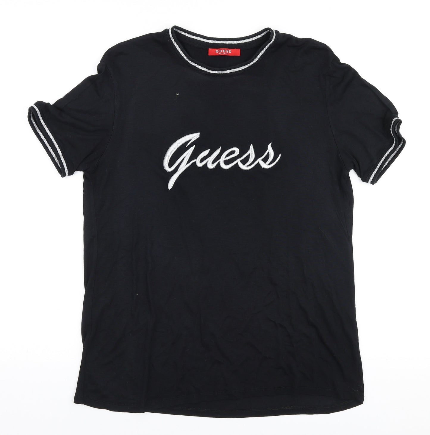GUESS Womens Black  Polyester Jersey T-Shirt Size S Round Neck
