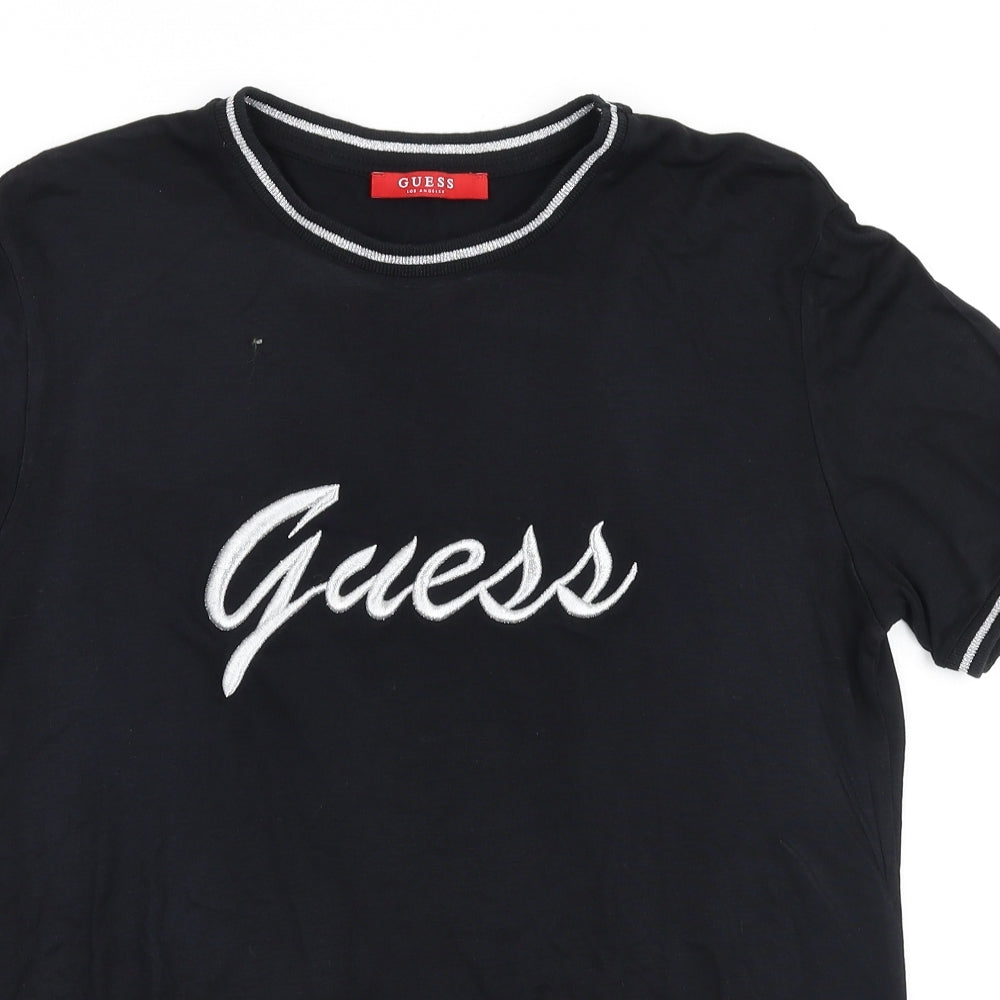 GUESS Womens Black  Polyester Jersey T-Shirt Size S Round Neck